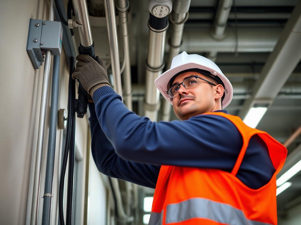 Electrical contractor installing conduit in a commercial building